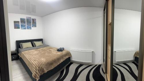 ein Schlafzimmer mit einem Bett und einem Spiegel in der Unterkunft 1-Confortable and ideal Apartament-Квартира посуточно Edinet in Edineţ