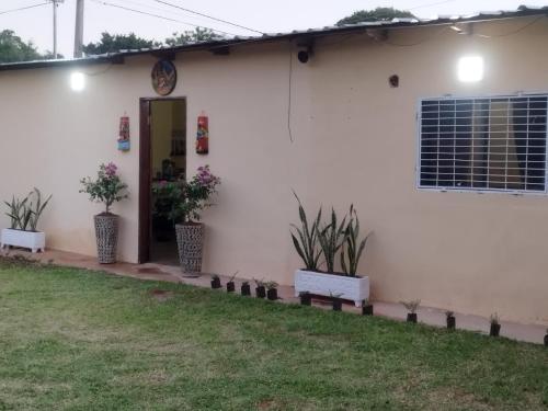 Una casa blanca con plantas delante de ella. en Ulises House, en Luque