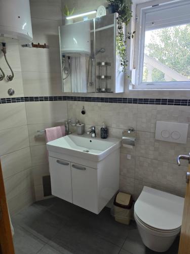 a bathroom with a white sink and a toilet at Apartments Lora in Vir