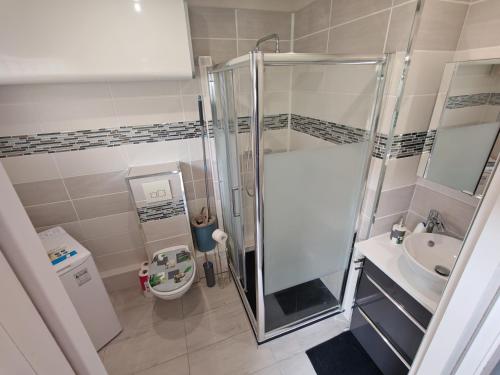 a bathroom with a shower and a toilet and a sink at Dolce vita in Menton