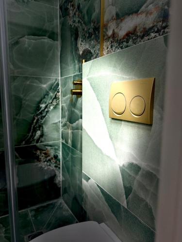 ein Badezimmer mit Toilette und Lichtschalter in der Unterkunft Irooms770-Mamad downstairs in Haifa