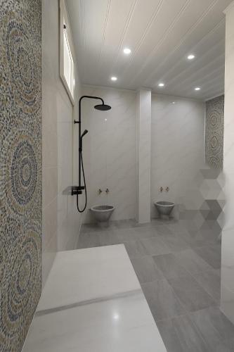 a bathroom with two toilets and a shower in it at Jolie appartement avec terrasse in Reghaïa