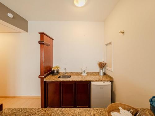 eine Küche mit Spüle und Theke in der Unterkunft Hotel Prinz in Joinville