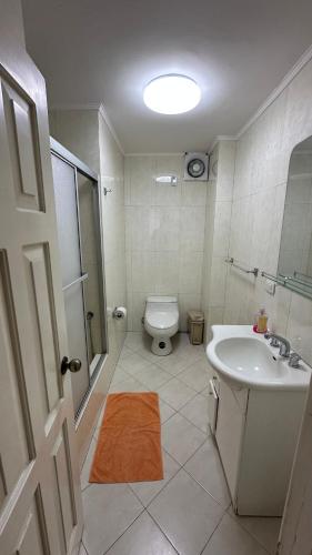 a bathroom with a toilet and a sink at Beachfront apartment in Salinas Malecom in Salinas