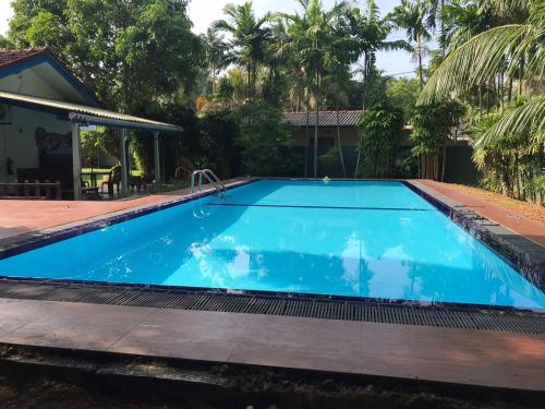 a large blue swimming pool with a house in the background at Green Villa in Kahawa