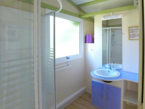 Chalet 35m² avec Terrasse à Soubès - API-1-52-979 في Soubès: حمام مع دش زجاجي ومغسلة