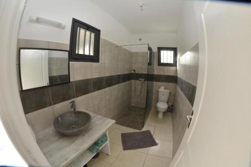 łazienka z umywalką i toaletą w obiekcie Les Zamours Des Lianes w mieście Saint-Joseph