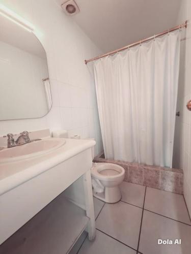a white bathroom with a sink and a toilet at Hotel Grer By Chat Noir in Cuenca
