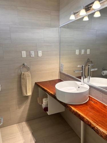 a bathroom with a sink and a mirror at Acacia Rose Motor Inn in Barham