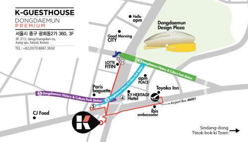 a map of the kictoke downtown dublin with a ballpark at K-Guesthouse Dongdaemun Premium in Seoul