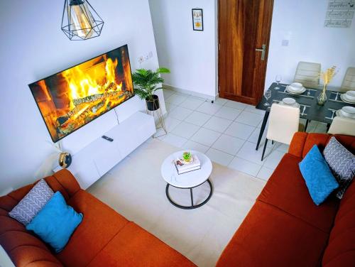 Een zitgedeelte bij Buxton Point Luxury Haven