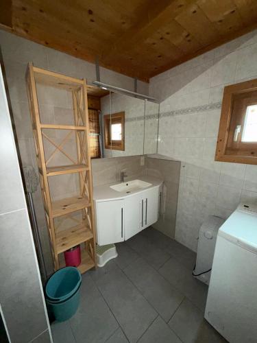 a bathroom with a sink and a ladder in it at Almhüttendorf Klippitztörl in Klippitztorl