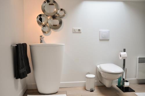 a bathroom with a toilet and a sink at Bébé Coin Coin in Étouars