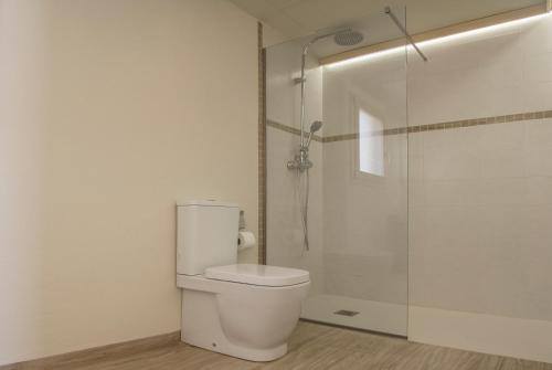 a bathroom with a toilet and a shower at Mar de Fulles in Alfondeguilla