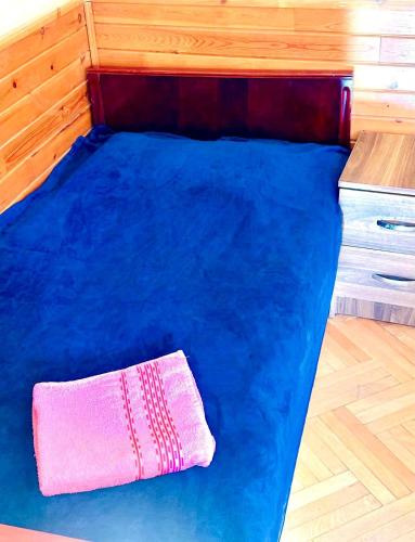 Budget Home في كوتايسي: سرير كبير باللون الأزرق مع وسادة وردية على الأرض