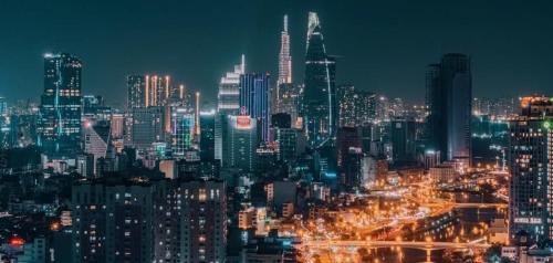 Udsigt til Ho Chi Minh City eller udsigt til byen taget fra hotellet