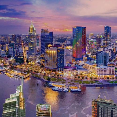 Udsigt til Ho Chi Minh City eller udsigt til byen taget fra hotellet