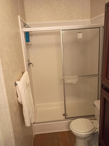 un baño con ducha y WC en 3 Bed 2 Bath Inverness home - Close to all the springs & rivers - Pet friendly, en Inverness