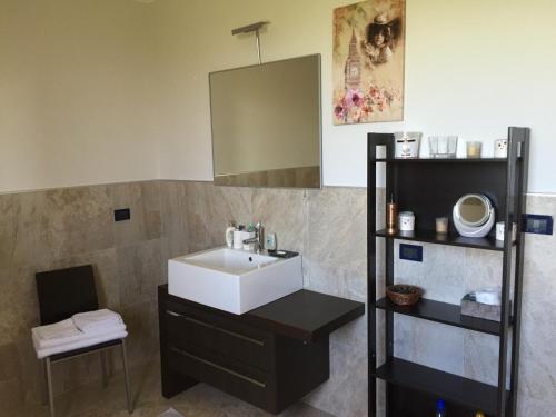 uma casa de banho com um lavatório e um espelho em B&B Oasi em San Giorgio di Piano