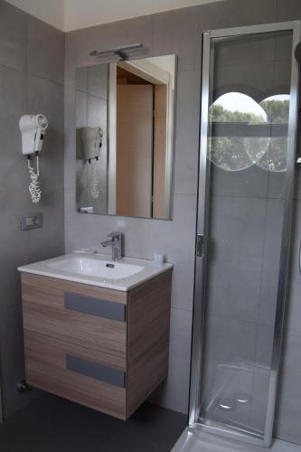 ein Badezimmer mit Waschbecken und Dusche in der Unterkunft Orchidea Marina in Tirrenia