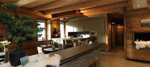 a large kitchen with a counter in a room at L'Autentic in Aussois