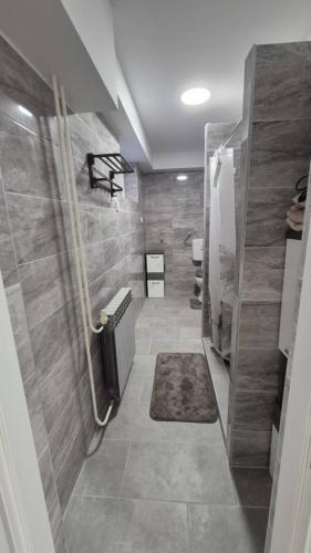 a large bathroom with a shower and a toilet at Apartman Anamari in Đakovo