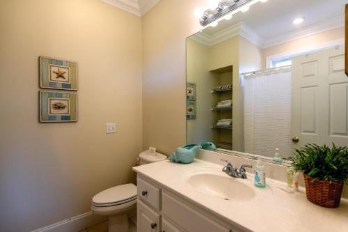 ein Badezimmer mit Waschbecken, Toilette und Spiegel in der Unterkunft I'll Have Another in Edisto Island