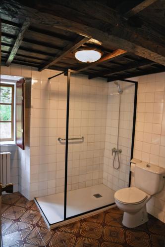 ein Badezimmer mit Dusche und Toilette in der Unterkunft Casa do Botas in Sober