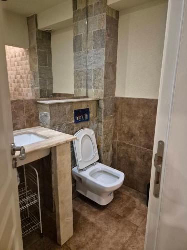 a bathroom with a toilet and a sink at Апартамент Top Central in Yambol