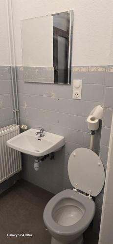 a bathroom with a white toilet and a sink at Homeday joffre 2 type F2 Haguenau in Haguenau
