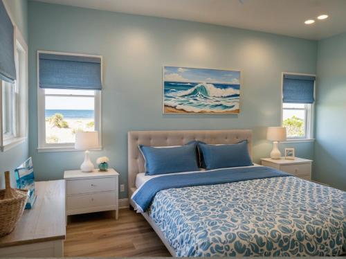 a bedroom with a bed and two windows at Hollywood Living 3 to 5 BR Townhomes with Free Parking in Los Angeles