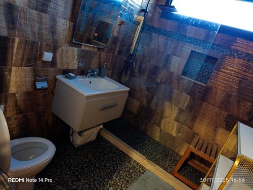 a bathroom with a toilet and a sink at Océane palm in Casablanca
