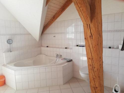 y baño con bañera y aseo. en Maison Seeland-ruhig-Natur-Bern-Murten-Neuenburg, en Kerzers