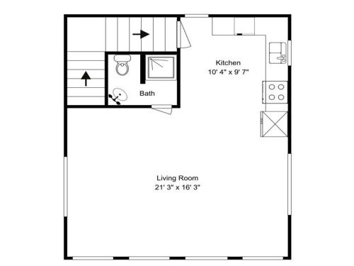 a floor plan of a small house at Sunset Beach House in Pittman Center