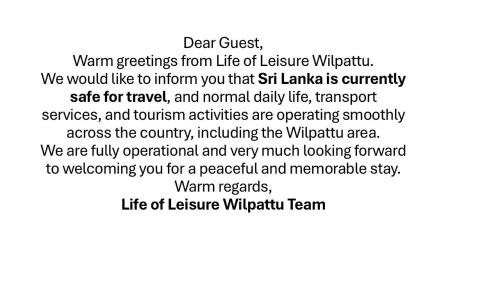 a page of a document with the words death gustiven at Life of Leisure Wilpattu in Pahala Maragahawewa