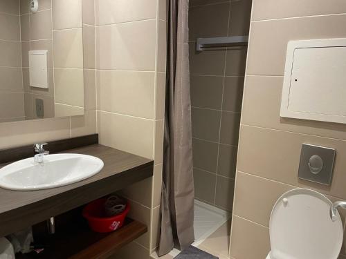 a bathroom with a sink and a toilet at Gourette : Studio cosy 4 pers, piscine, animaux acceptés - FR-1-860-58 in Gourette