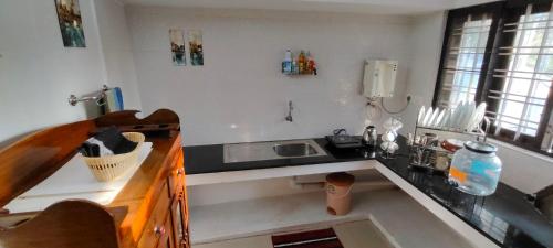 a kitchen with a sink and a counter top at Anaaya Riverside Nest in Jāmb