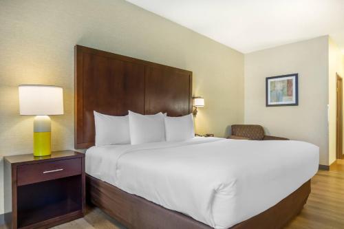 a hotel room with a large bed and a chair at Comfort Inn Federal Way - Seattle in Federal Way