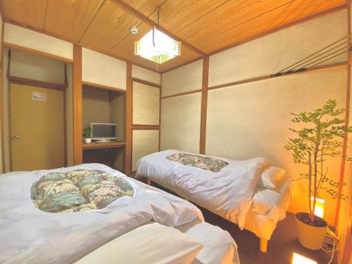 a room with two beds and a potted plant at Yuzawa Toyo - Vacation STAY 98053 in Yuzawa