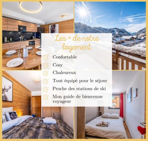 a collage of photos of a hotel room at L'évasion I T3 I Les Gets in Les Gets