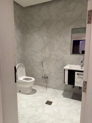 un baño con inodoro y lavabo en رويال دايموند, en Al-Hasa