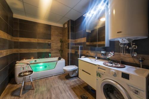 NAR Royalton Deluxe Apartment #63 في نيشْ: حمام مع مغسلة وغسالة ملابس