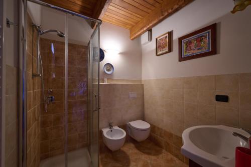 a bathroom with a shower and a toilet and a sink at Mono 1400 in Limone Piemonte