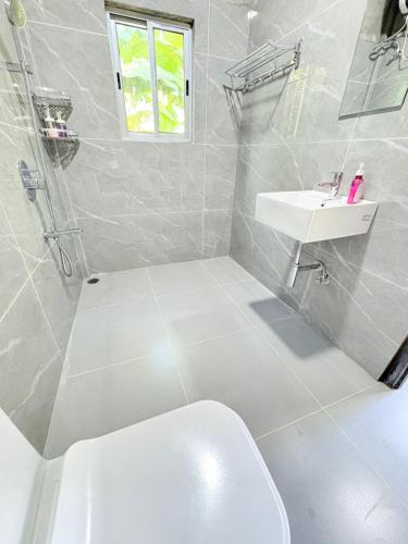 un bagno bianco con un water e un lavandino di Deliana s Homestay a Dithur