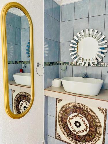 a bathroom with a sink and a mirror at Pebetse Guesthouse in Acornhoek