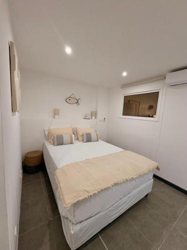 a bedroom with a large bed in a white room at Always Sun ,1 bdr up to 4 guests in Baie Nettle