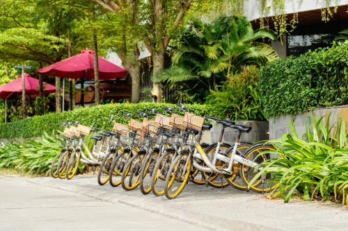 a row of bikes parked on a sidewalk at Gia Huy Riverside Hotel Hoi An in Hoi An
