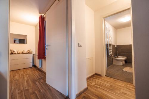 a bathroom with a shower and a toilet at Casa Adamello in Corteno Golgi