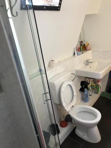 un baño con inodoro y lavabo en Kleve-Kellen 2, en Kleve