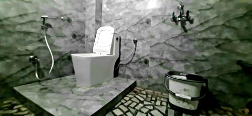 a bathroom with a white toilet and a sink at Varanasi River View Holiday Homestay Dormitory and Hostel in Varanasi